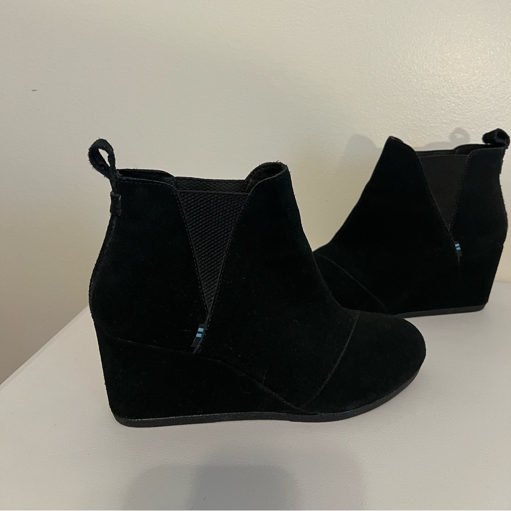 TOMS Black Suede Wedge Bootie